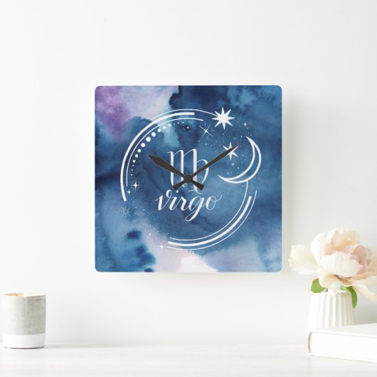Aquarell Astrologie - Jungfrau Quadratische Wanduhr (Zuhause)
