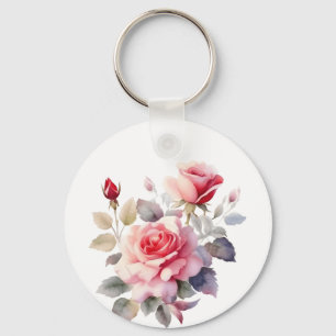 Aquarell Atemberaubende blühende Rosen Kissenbezug Schlüsselanhänger