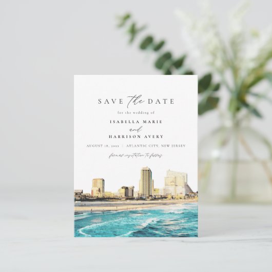 Aquarell Atlantic City New Jersey City Skyline Postkarte (Stehend Vorderseite)