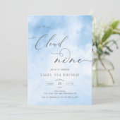 Aquarell auf Cloud 9 9. Geburtstag Einladung (Stehend Vorderseite)