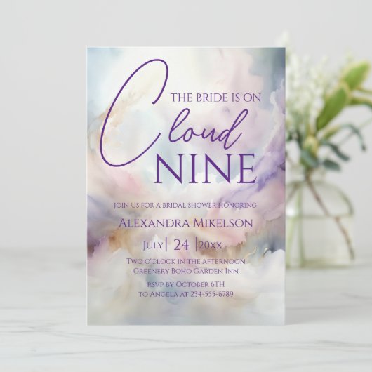 Aquarell auf Cloud-9-Brautparty Einladung (Stehend Vorderseite)