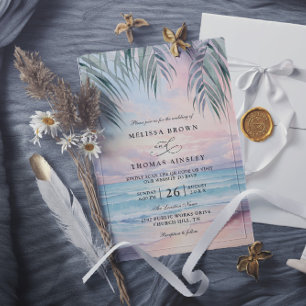 Aquarell auf dem Strand Elegante QR-Code-Hochzeit Einladung