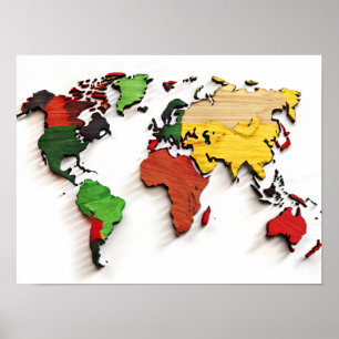 Aquarell auf Wood World Map Poster