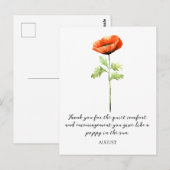 AQUARELL AUGUST MOHN GEBURTSBLUME POSTKARTE (Vorne/Hinten)