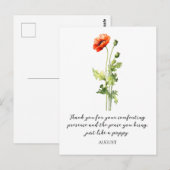 AQUARELL AUGUST MOHN GEBURTSBLUME POSTKARTE (Vorne/Hinten)