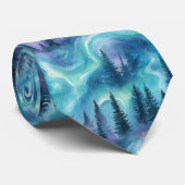 Aquarell Aurora Borealis Wald (1) Krawatte (Gerollt)