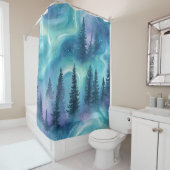 Aquarell Aurora Borealis Wald Duschvorhang (Beispiel)