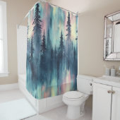 Aquarell Aurora Borealis Wald Duschvorhang (Beispiel)