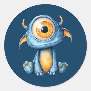 Aquarell Außerirdischer Süßer Alien Marineblau Runder Aufkleber