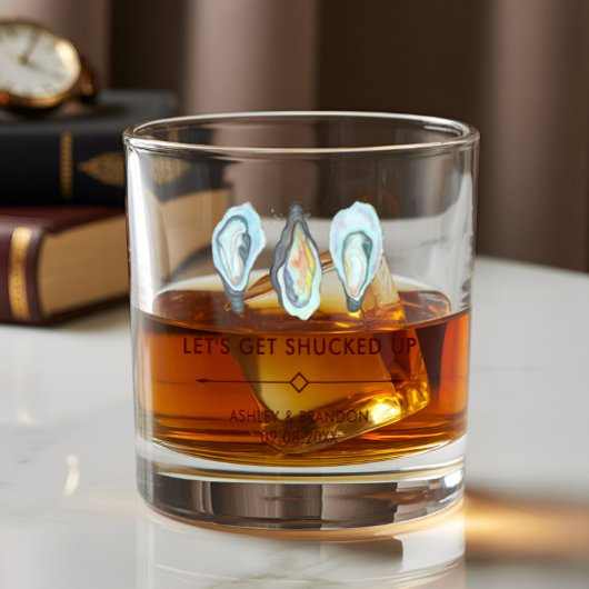 Aquarell-Auster-Küsten-Hochzeit Whiskyglas
