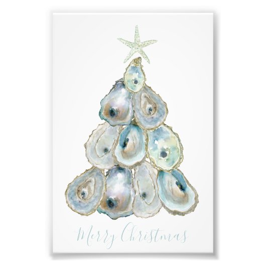 Aquarell-Auster-Weihnachtsbaum Fotodruck (Vorne)