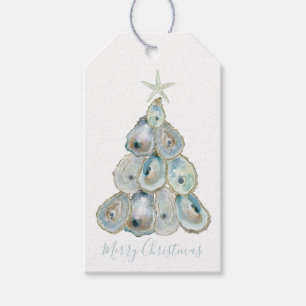 Aquarell-Auster-Weihnachtsbaum Geschenkanhänger