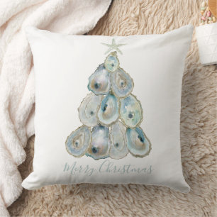 Aquarell-Auster-Weihnachtsbaum Kissen