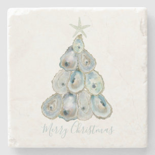 Aquarell-Auster-Weihnachtsbaum Steinuntersetzer