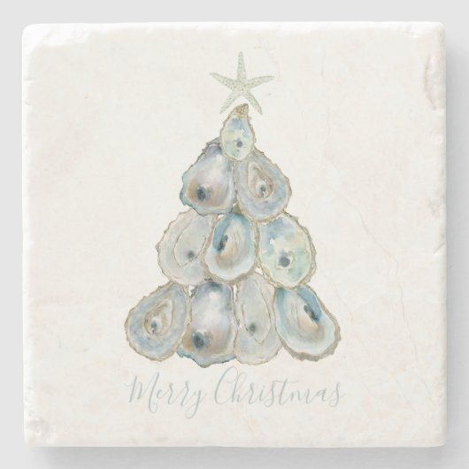 Aquarell-Auster-Weihnachtsbaum Steinuntersetzer (Vorderseite)