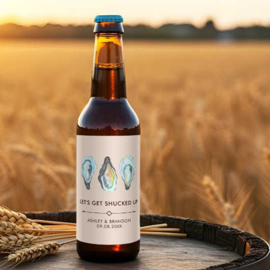 Aquarell-Austern-Küsten-Hochzeit am Meer Bierflaschenetikett