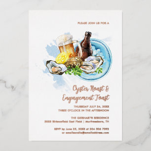 Aquarell-Austern-und-Bier-Verlobungsfeier Folieneinladung