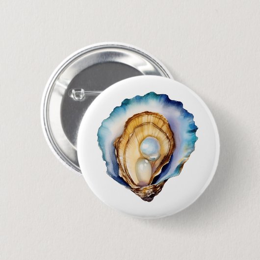 Aquarell-Austernschale Button (Vorne & Hinten)