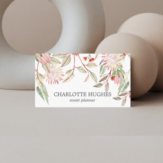 Aquarell Australische Blume Rosa & Grau Visitenkarte