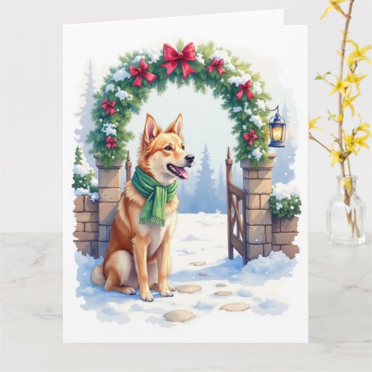 Aquarell Australischer Kelpie Landtor Karte (Gelbe Blume)