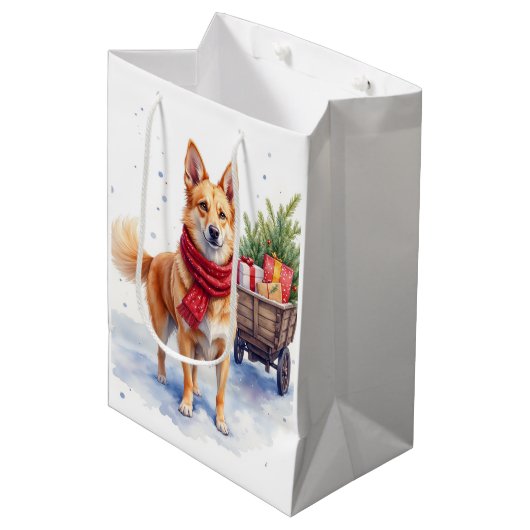 Aquarell Australischer Stumpy Tail Cattle Dog Mittlere Geschenktüte (Vorderseite Schrägansicht)