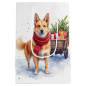 Aquarell Australischer Stumpy Tail Cattle Dog Mittlere Geschenktüte (Rückseite)