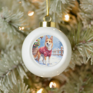 Aquarell Australischer Tüderhund Rustikale Girland Keramik Kugel-Ornament