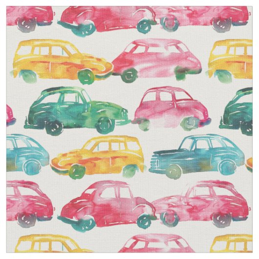 Aquarell-Autoparade Stoff (Nahaufnahme)