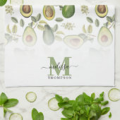 Aquarell-Avocado-Botanical-Muster mit Monogramm Geschirrtuch (Gefaltet)