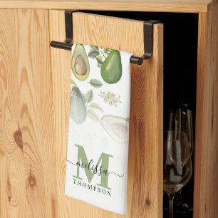 Aquarell-Avocado-Botanical-Muster mit Monogramm Geschirrtuch