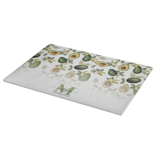 Aquarell-Avocado-Botanical-Muster mit Monogramm Schneidebrett (Ecke)