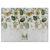 Aquarell-Avocado-Botanical-Muster mit Monogramm Schneidebrett (Vorderseite)