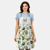 Aquarell-Avocado-Botanical-Muster mit Monogramm Schürze (Getragen)