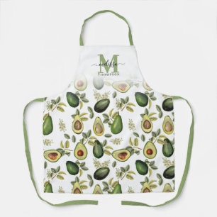 Aquarell-Avocado-Botanical-Muster mit Monogramm Schürze