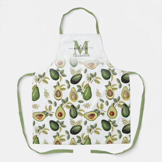 Aquarell-Avocado-Botanical-Muster mit Monogramm Schürze (Vorderseite)