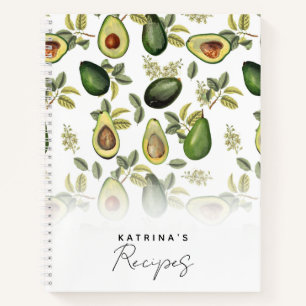 Aquarell-Avocado-Botanik-Muster-Rezept Notizblock