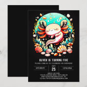 Aquarell Axolotl Elegante Einladung (Vorne/Hinten)