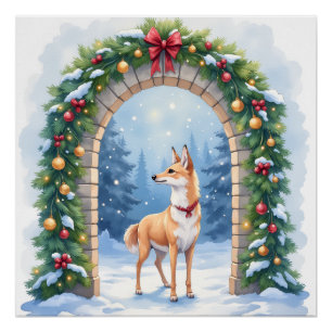 Aquarell-Azawakh-Schneebogen-Weihnachten Poster