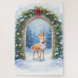 Aquarell-Azawakh-Schneebogen-Weihnachten Puzzle