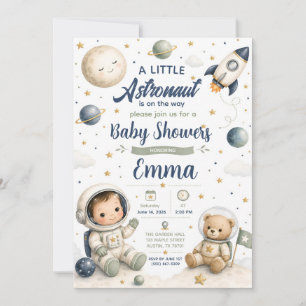 Aquarell-Baby-Astronaut-Baby-Shower-Einladung Einladung
