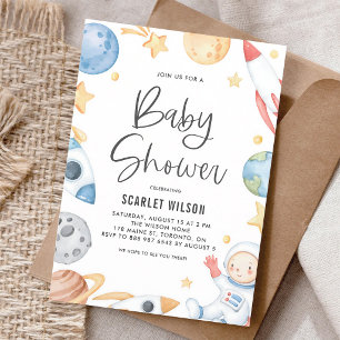 Aquarell-Baby-Astronaut-Weltraum-Junge-Shower Einladung