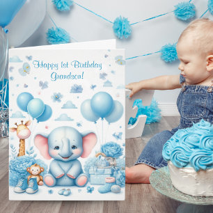 Aquarell Baby Blau Elefant 1. Geburtstag Karte