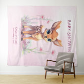 Aquarell Baby Deer Pink Blume Hintergrund Wandteppich (Beispiel (Horizontal))