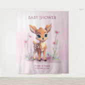 Aquarell Baby Deer Pink Blume Hintergrund Wandteppich (Vorderseite)