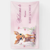Aquarell Baby Deer Pink Blume Kinderdusche Banner (Vertikal)