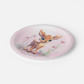 Aquarell Baby Deer Pink Blume Papierplatte Pappteller (Schrägansicht)
