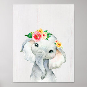 Aquarell-Baby-Elefant-Nursery-Druck Poster