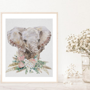 Aquarell-Baby-Elefanten-Kinderzimmer Tropisch Boho Poster