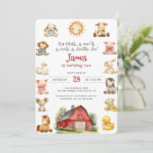 Aquarell Baby Farm Animes 2. Geburtstag Party Einladung (Stehend Vorderseite)