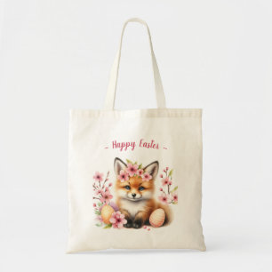 Aquarell Baby Fox Ostereier und Blume - Tragetasche